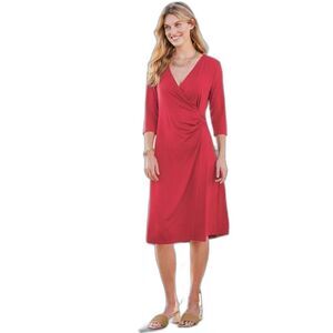 NWT Soft Surroundings Hyannis Wrap Dress Size Large (14-16) Red Faux Wrap